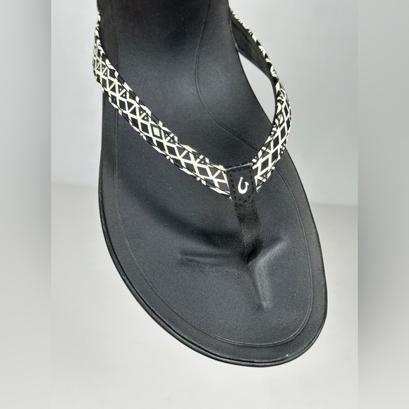 Olu Kai Flip Flops Black White Geometric Water Resistent Beachy Sz 10 - Picture 5 of 10